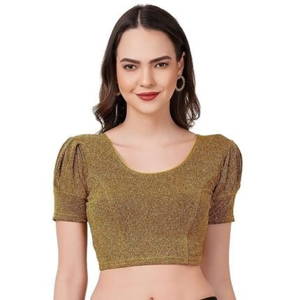 Readymade Shining Lycra Stretchable Round Neck Half Sleeve Blouses || Womens Mettalic Stretchable Readymade Blouses