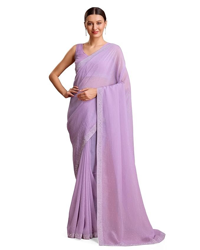 71soeWMDoNL._SX679_ Women's Dazzling Divinity Crush Organza Saree Swarovski Stone Work Comes With Unstitched Blouse Piece - Image 1