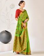 Women Floral Woven Cotton Saree - Image 5