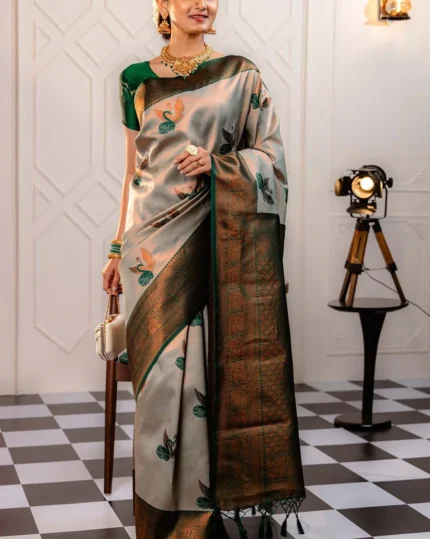 Women Floral Print Linen Saree