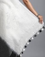 Handloom Hand Embroidered Pure Linen Half-and-Half Saree - Image 3